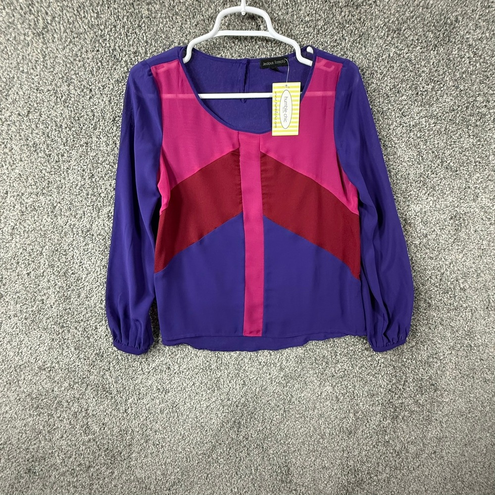 Jealous Tomato Womens Colorblock Chiffon Blouse Purple Pink NWT Small